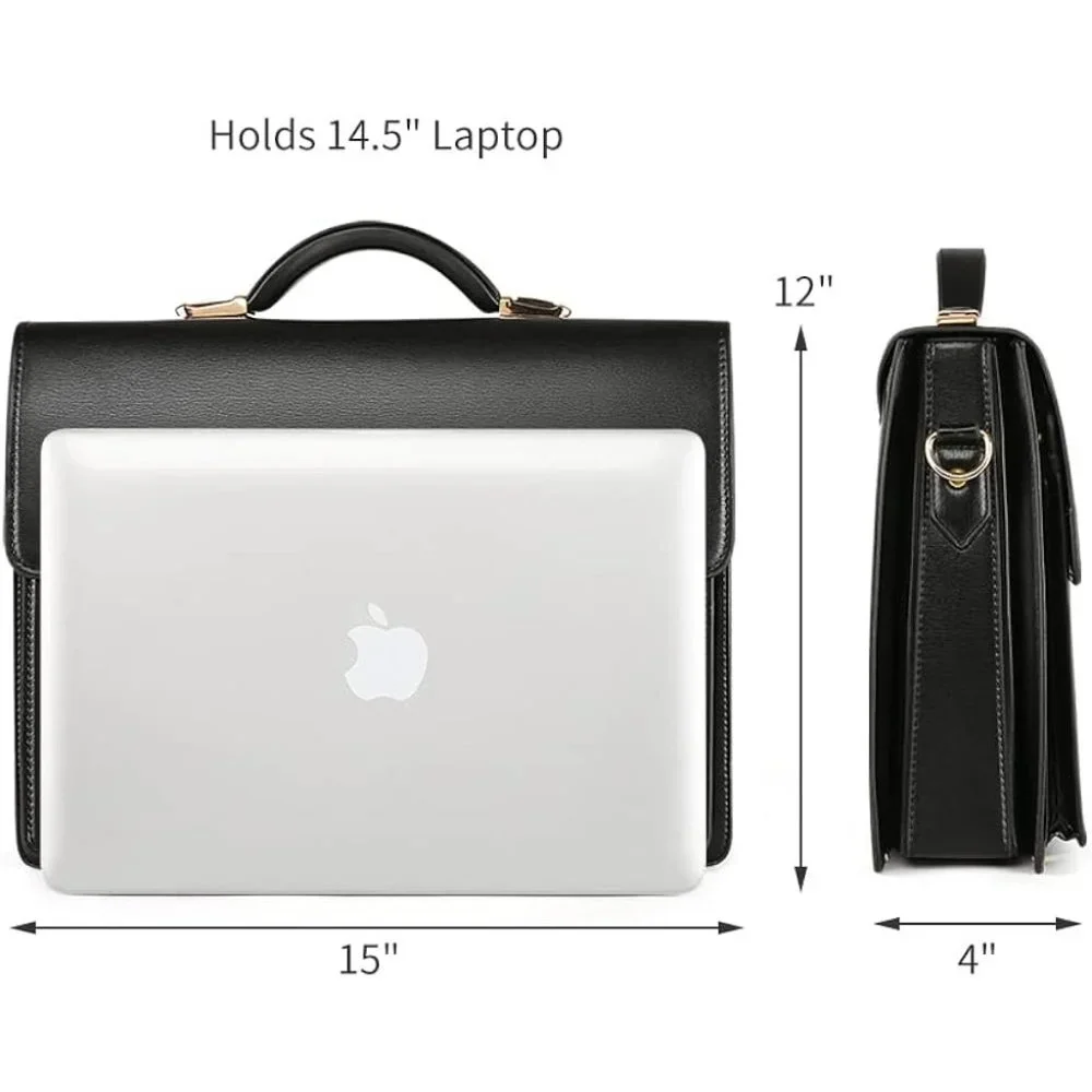 Men's Black Leather Locking Briefcases Laptop Bag
